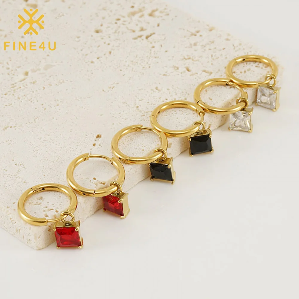 

Wholesale Women Fashion Jewelry 18K Gold Plated Geometric Drop Colorful Cubic Zirconia Earrings