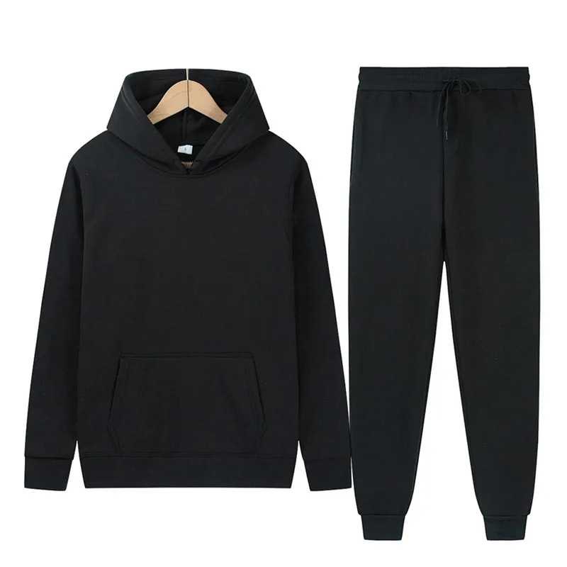 

Custom Plus Size Men's Sweatsuit Autumn And Winter Long Sleeves Fleece Sweater Hoodies Casual Black Men Tracksuits, As pics show