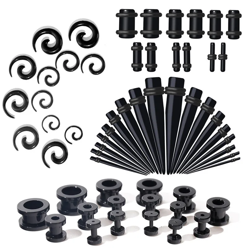 

Black Acrylic Ear Taper Plug with Silicone Ear Tunnels Plug Gauge Kit Ear Expander Stretcher Set Body Piercing Jewelry