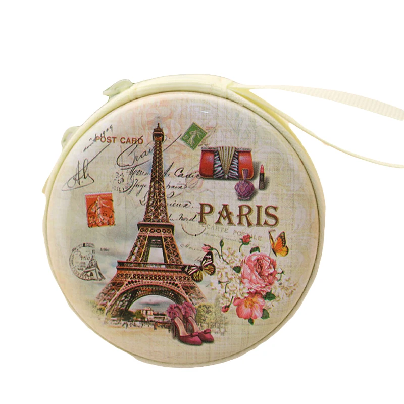 

Tinplate Iron Tower Zipper Accommodating Change Packets New Cartoon Cute Round Pouch Small Coin Purse