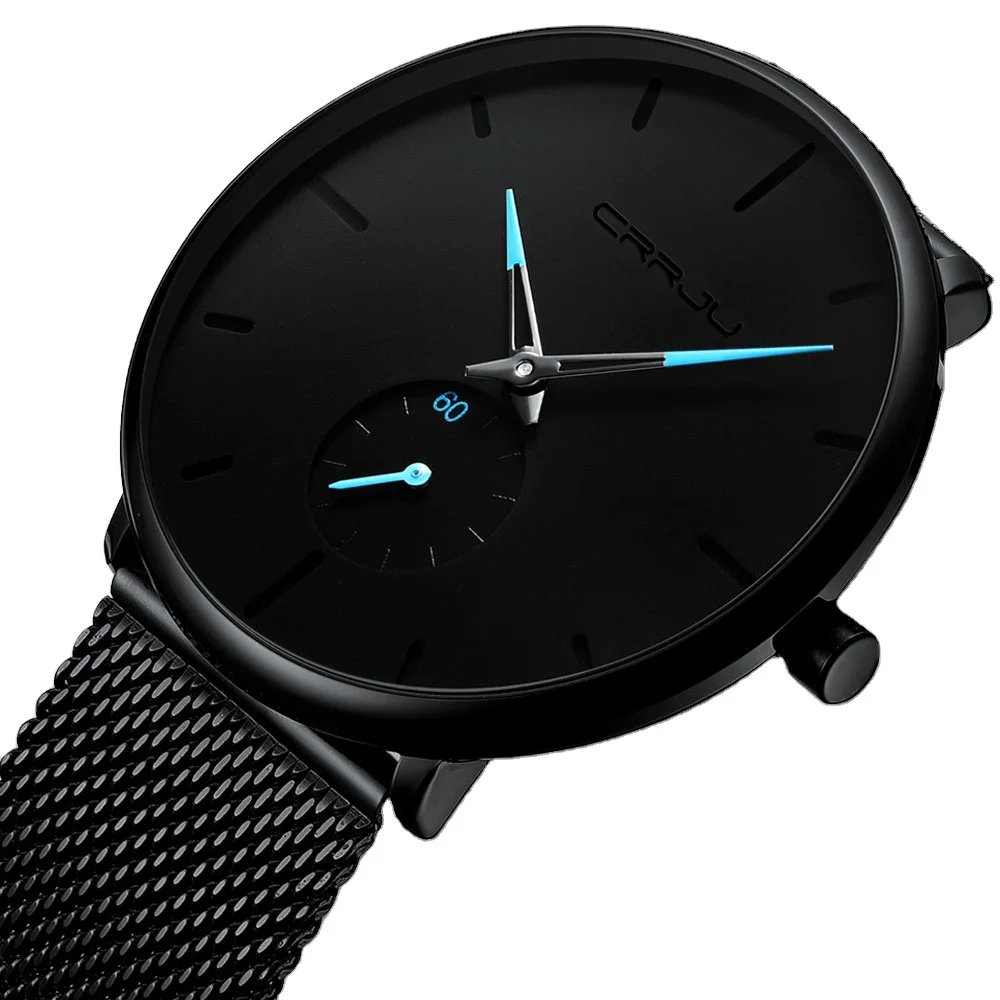 

CRRJU 2150 Fashion Mens Minimalist Quartz Watches Wrist Ultra Thin Casual Slim Mesh Steel Waterproof Men Watch