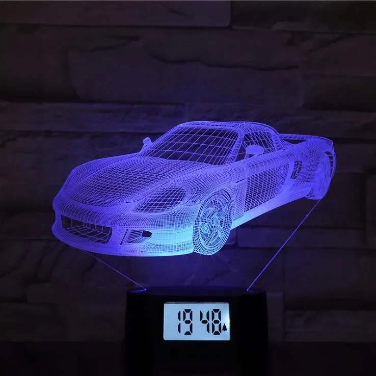 

3D LED Night Lights Alarm Clock Touch USB Mood Lights projector Acrylic Home Decorative Creative promotional Gift time clock, As pictures showed