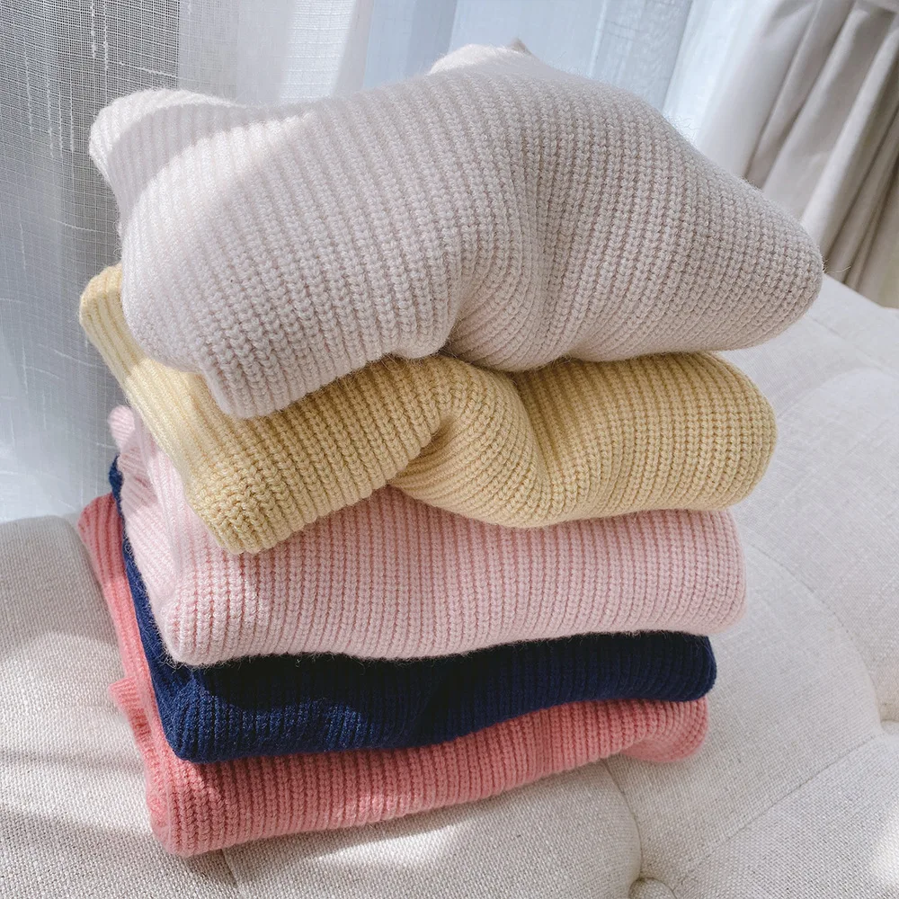 

Casual Kids Girl Boy Knit Sweaters Autumn Winter Solid Color Loose Jumpers Children Round Collar Long Sleeve Pullover Tops 0-6Y