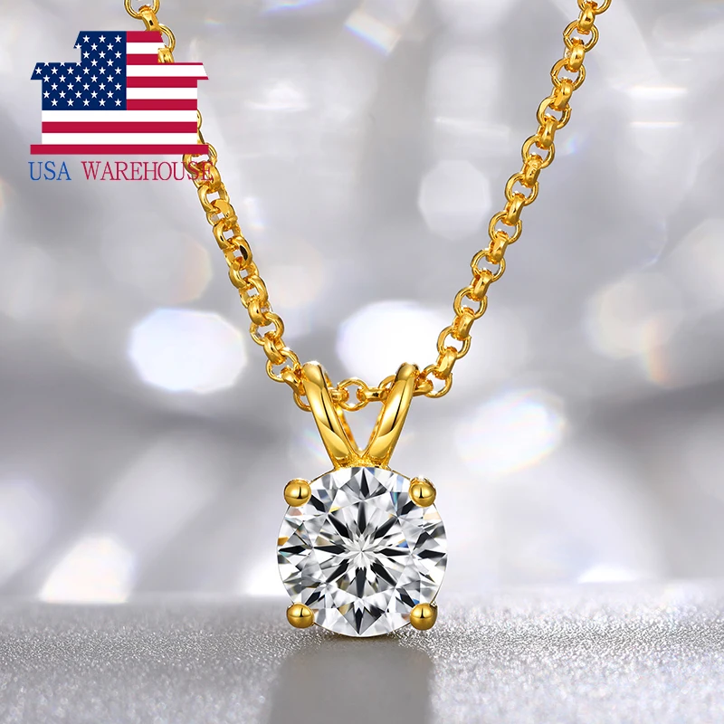 

USA Stock Women Jewelry Classic 925 Sterling Silver VVS Moissanite Diamond Pendant Necklace