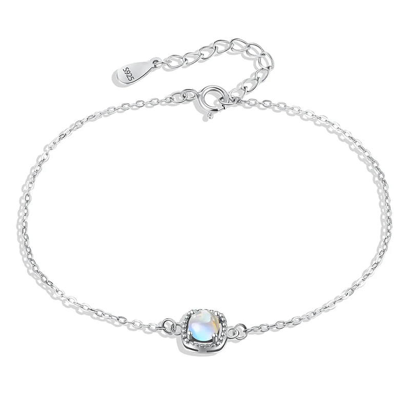 Wholesale Jewelry Cushion Shaped Blue Moonstone Bracelet S925 Sterling Silver Chain For Women