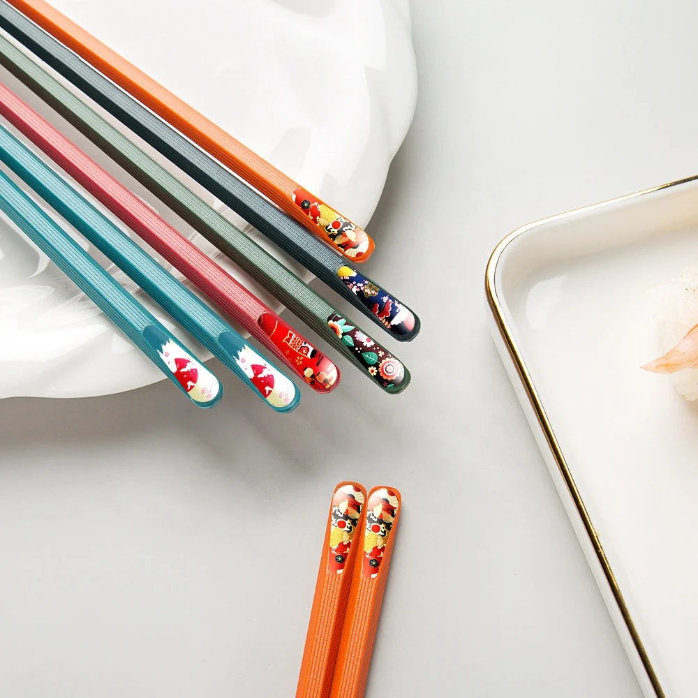 

Reusable Fiberglass Dishwasher Safe Chopsticks 5 Pairs of Hand-Painted Japanese-Style Family Chopsticks Set, Orange,red,green,blue,dark blue