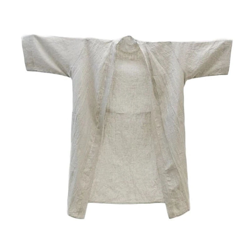 

Sleepwear Shawl Collar Robe Washed Soft Hemp 100% Linen Robe Long Kimono Bathrobe Nightgown