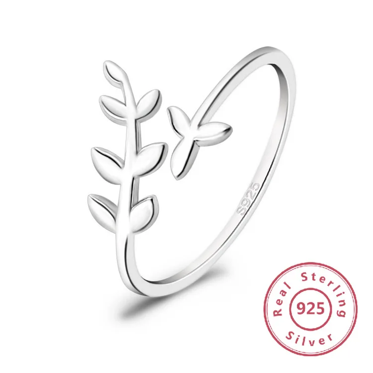 Tree Leaf Ring Adjustable Silver Open Leaves Laurel Olive Leaf Ring