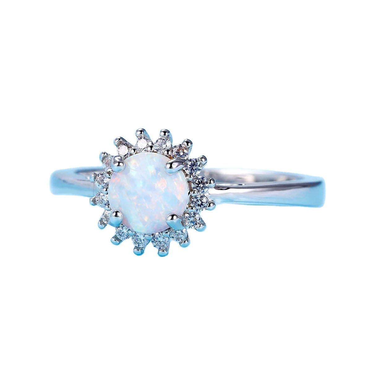 

Daidan Brand Hot Sales Rhodium Plated Brass Rings Synthetic Opal Ring