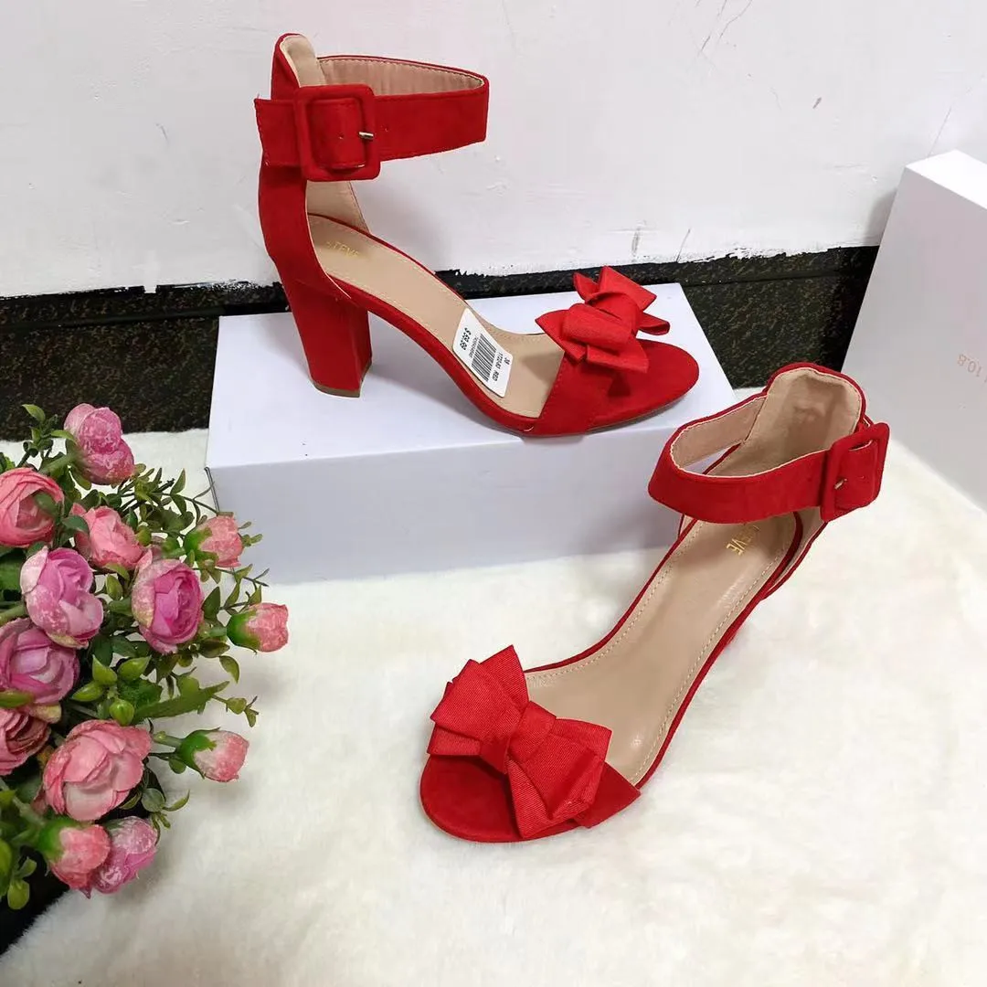 

2021 fashion all-match dress shoes women bow solid color thick heel high heels women sandals, Requirement