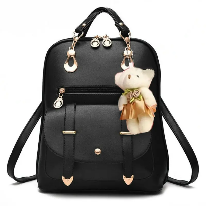 

Black PU multi pocket student bag narrow strap double shoulder backpacks with handle