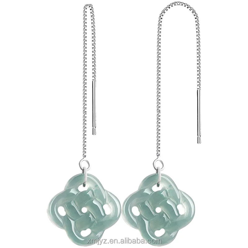 

Certified Grade A Natural A- Level Jade Blue Water Chinese Knot S925 Silver Earrings Ice Stone Women'seardrop Earring