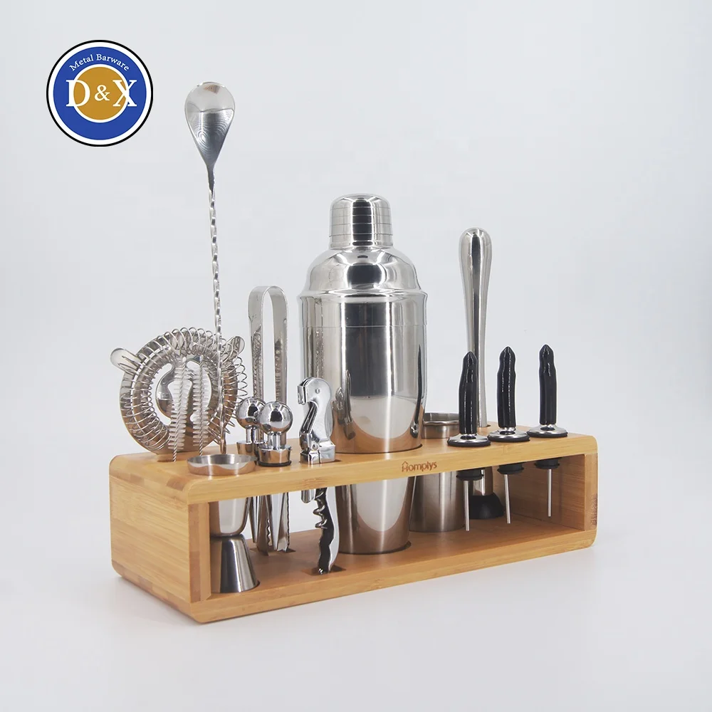 

24pcs Mixology Bartending Kit Metal Barware Set Stainless Steel Drink Mixing Cocktail Shaker Set With Stand