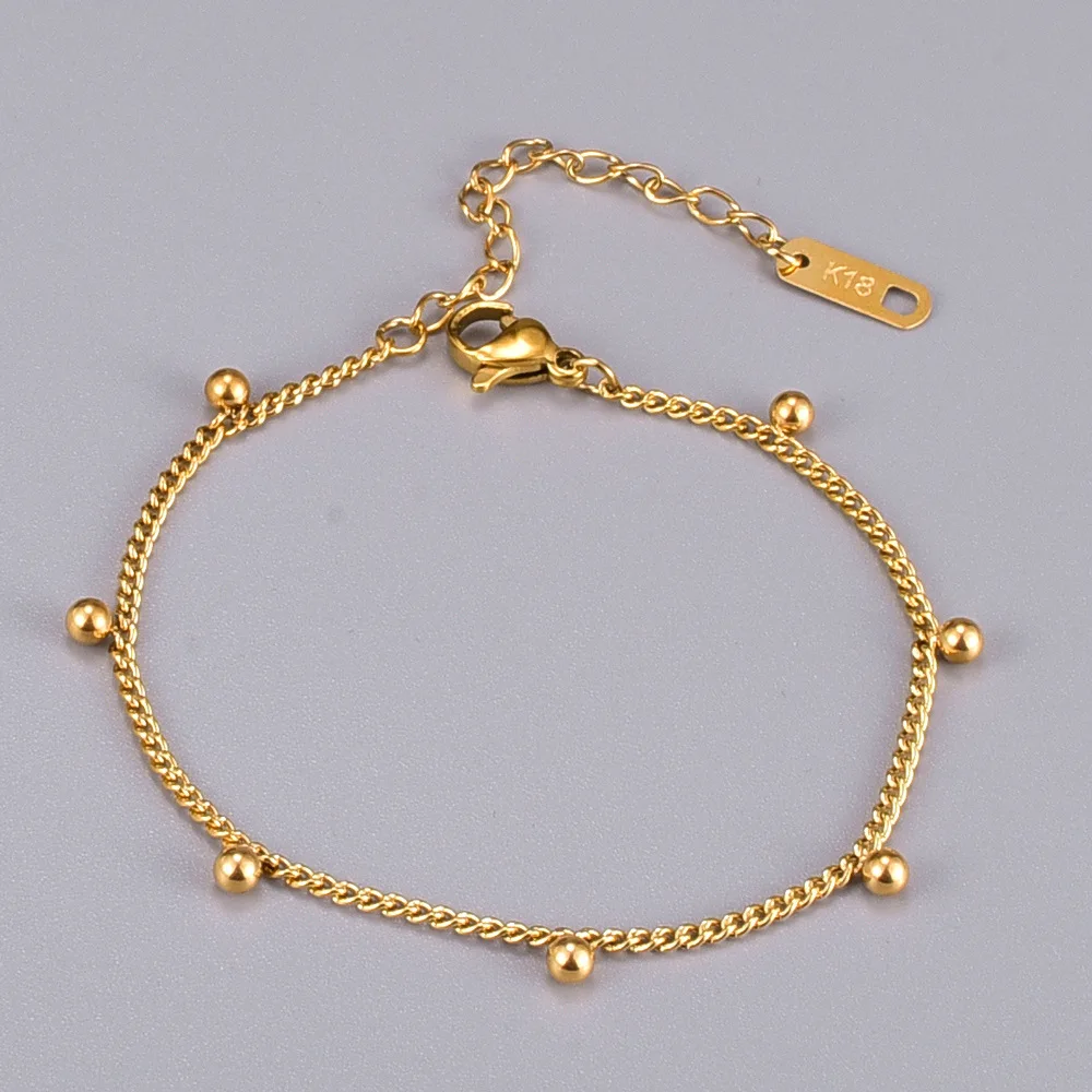 

Friendship Golden Titanium Steel Hand Jewelry Round Beads Bracelet Simple Design Stainless Steel Dangling Beads Bracelet Gift