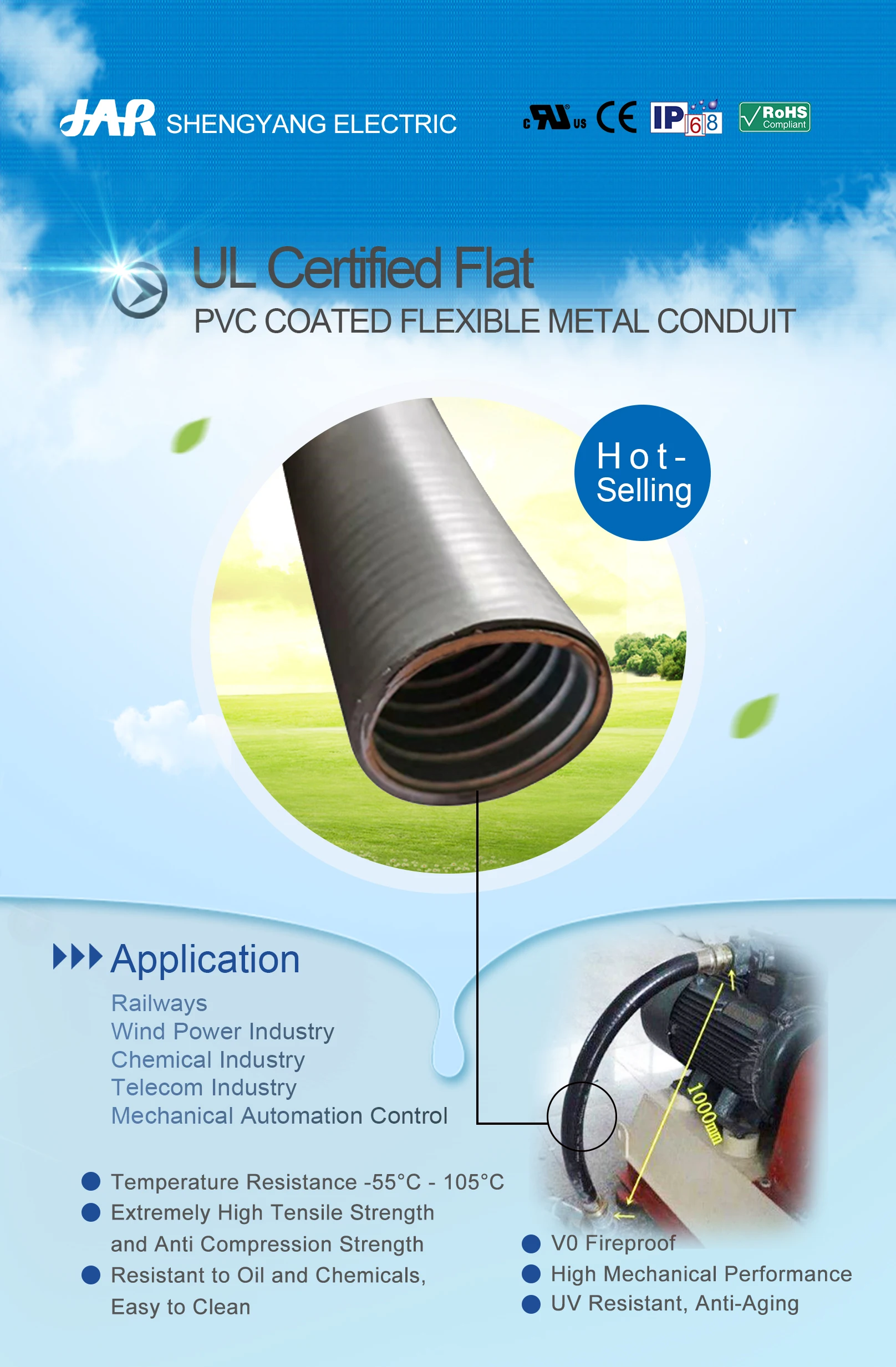 Power Generator Use Flat Finish Fireproof Waterproof PVC Coated GI Metal Flexible Conduit in Mechanical Industry