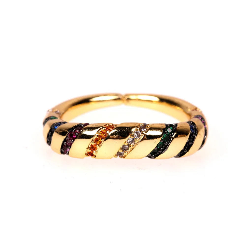 

Wholesale hot o-rings two color plating gold Inlaid zircon rainbow ring