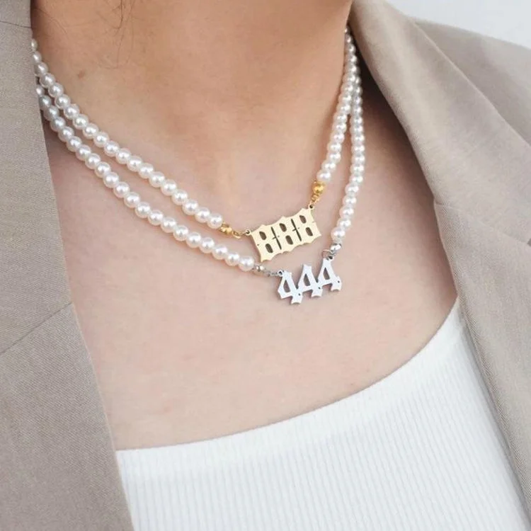 

Custom Stainless Steel Number Pearl Necklace Trendy 18K Gold Plated Angel Devil Number Necklace as Birthday or Graduation Gift