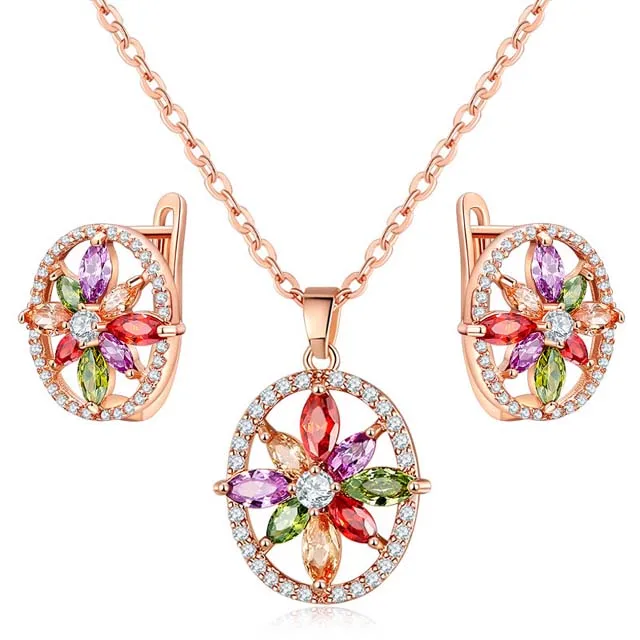 

Wholesale Fashion Rose Gold Plated Women Jewelry Necklace Set Women