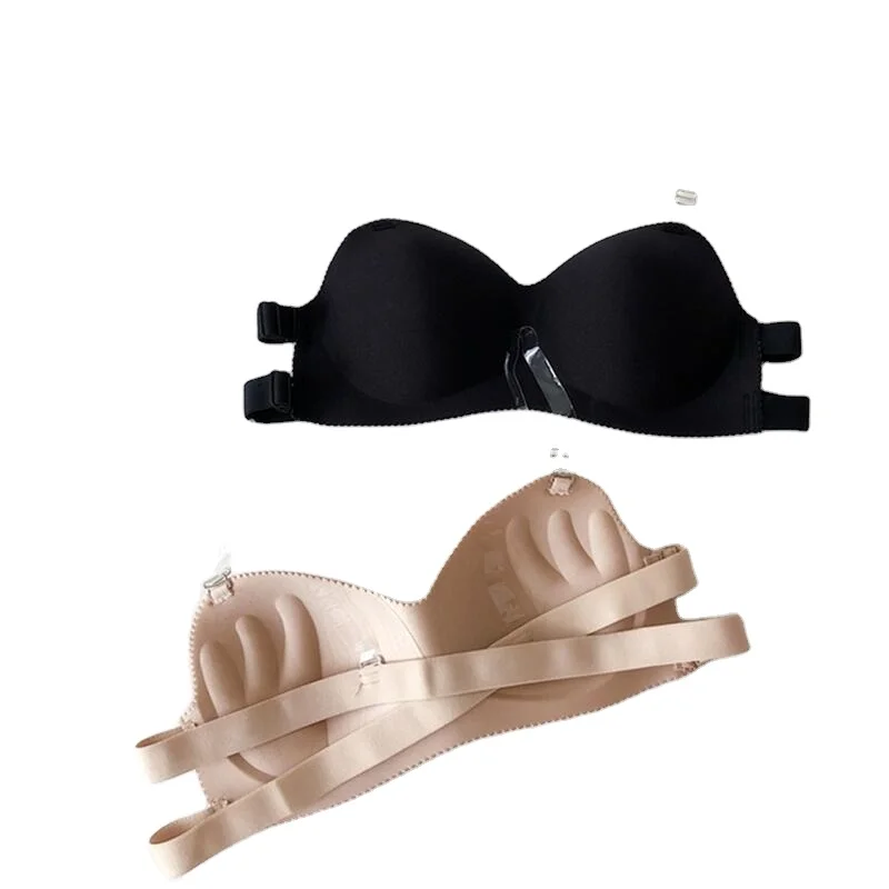 

NEW design lacer convertible straps thin cotton cup push up gathered seamless bra for women, Beige, black