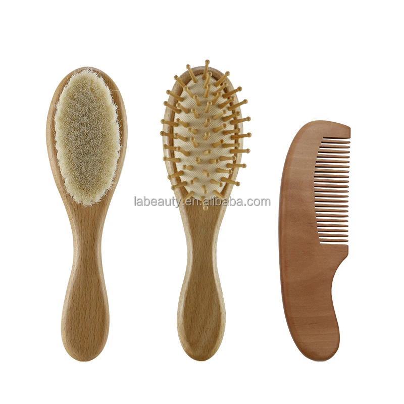 

Salon 3 Pieces Natural Soft Goat Bristles Hairbrush Wood Bristles Comb Wooden Baby Hair Brush And Comb Set For Newborns Massage, Natural wood color