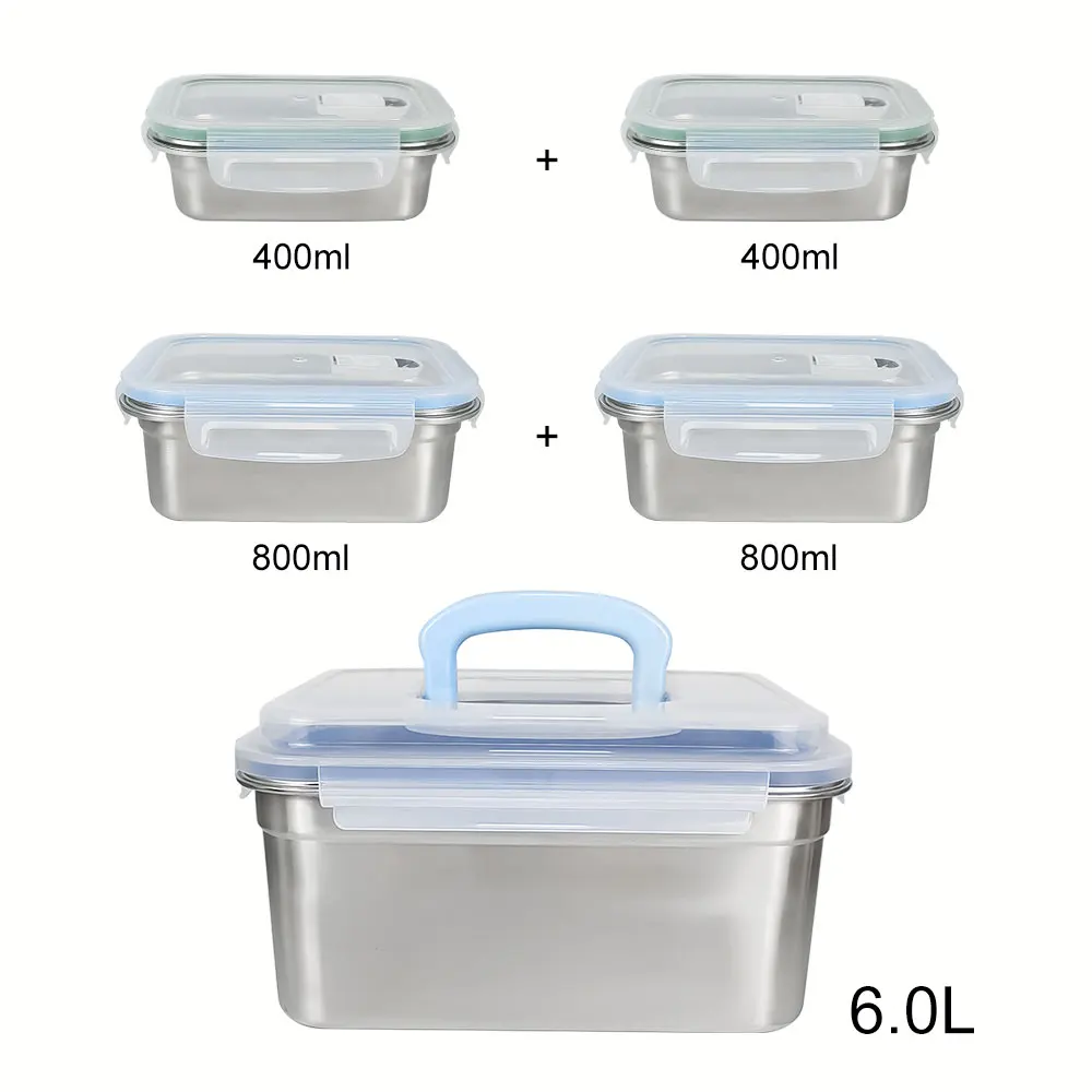 

Lihong 2022 New 6L large lunch box 304 stainless steel airtight food container kitchen stackable bento lunch box set, Black