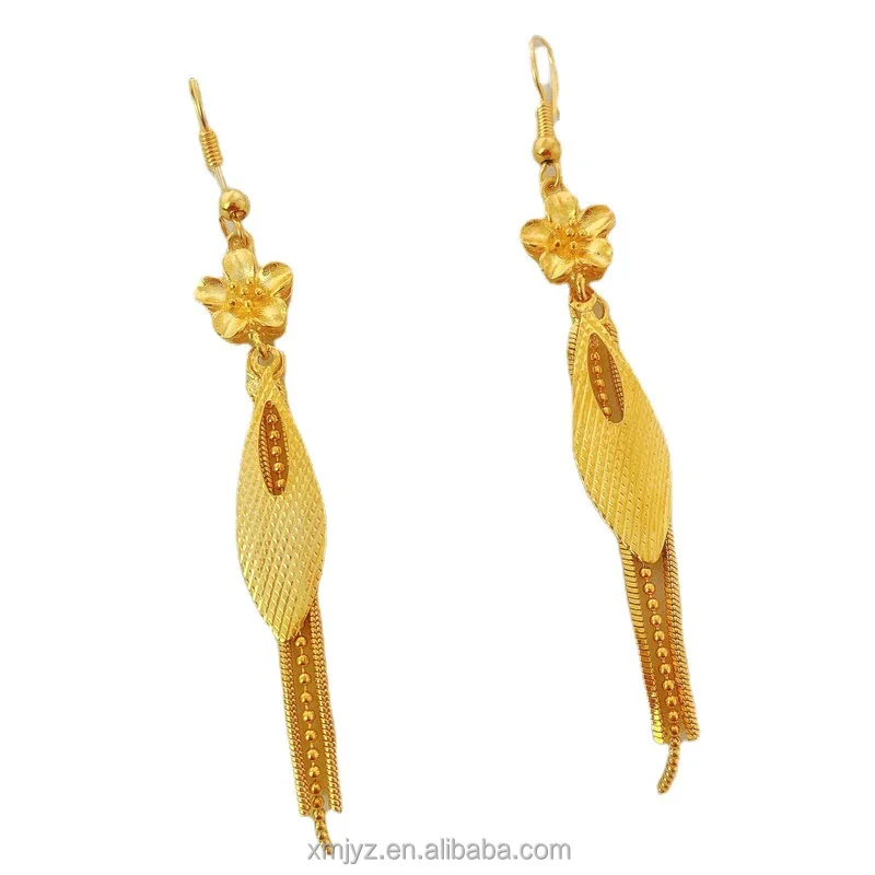 

Wholesale Vietnam Sand Gold Flower Earrings Ins Jewelry Plated 18K Gold Women'S Korean Version Long Leaf Tassel Earrings