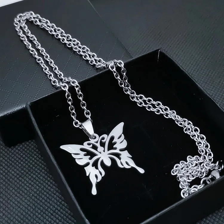 

Simple personality fashion fashion accessories hip hop STAINLESS STEEL BIG size butterfly pendant necklace