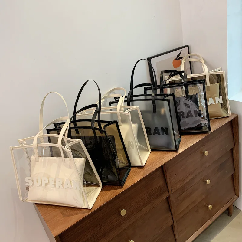 

Transparent Clear Pvc Women Handbags Fashion Tote Beach Bag Plastic Tote Shopping Bag For Ladies, A/b/c/d/e/f