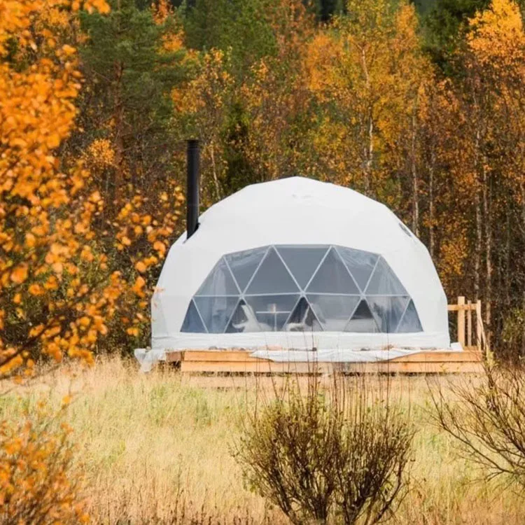 

Best Selling Outdoor Glamping Dome Tent, Geodesic Dome 6m Diameter, 30% transparent and 70% white color
