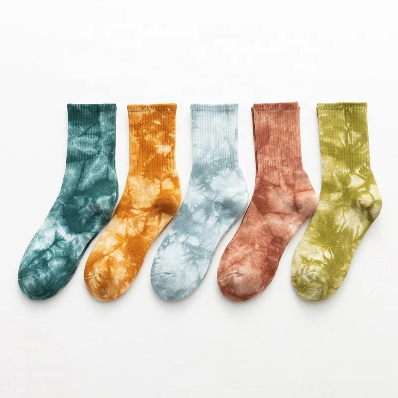 

Tie Dye High Quality 86 Cotton Cushioned Ribbed Spandex Sport Men Thick Socks Winter, 5 colors