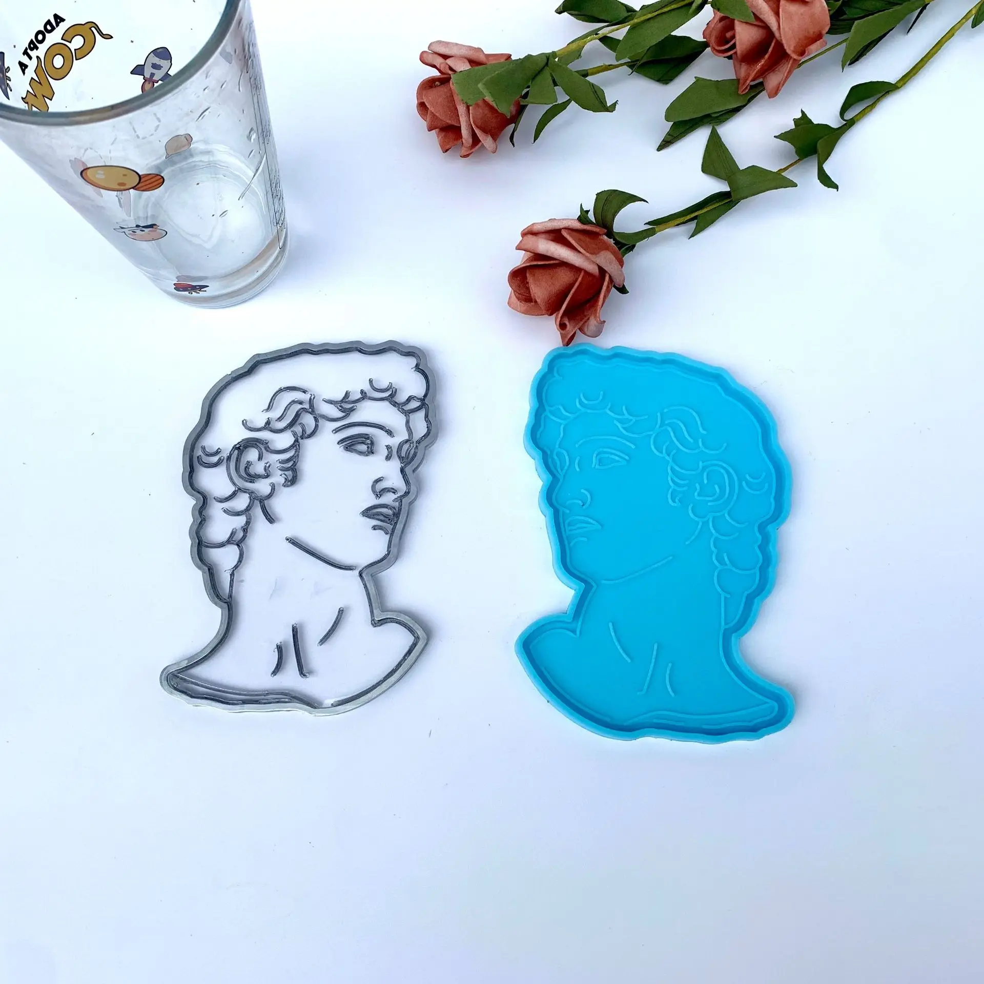 

DIY David head portrait silicone coaster resin molds for tray making, Blue