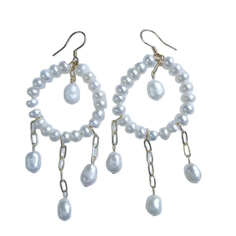 

E147 New Product handmade statement gold Bridal luxury Freshwater white Pearl hook elegant earrings