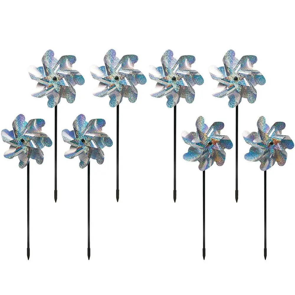 

Bird Repellent PinWheels High Effective Reflection Materials to Scare Birds Away,Sparkly Silver Spinners