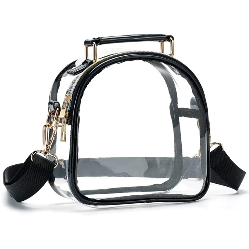 

Premium Clear Bag with Adjustable Strap and Colorful Zipper, Black & silver