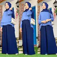 

Custom Dubai Fashion Muslim Chiffon Loose Clothes Set Middle Eastern Celebrity Style Thin Pleated Pants Islamic Women suit