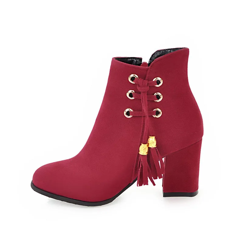 

New Arrival Winter Ankle Boots frosted leather High heels Women Boots, Black/ecru/red/yellow