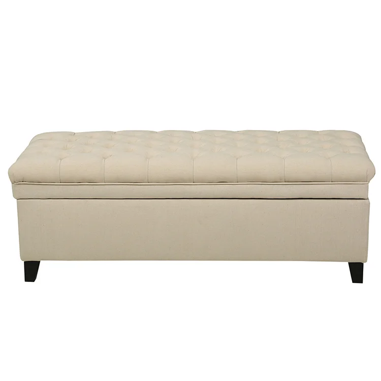 

Free shipping within the USA Modern Button-Tufted Fabric Beige Storage Ottoman Bench
