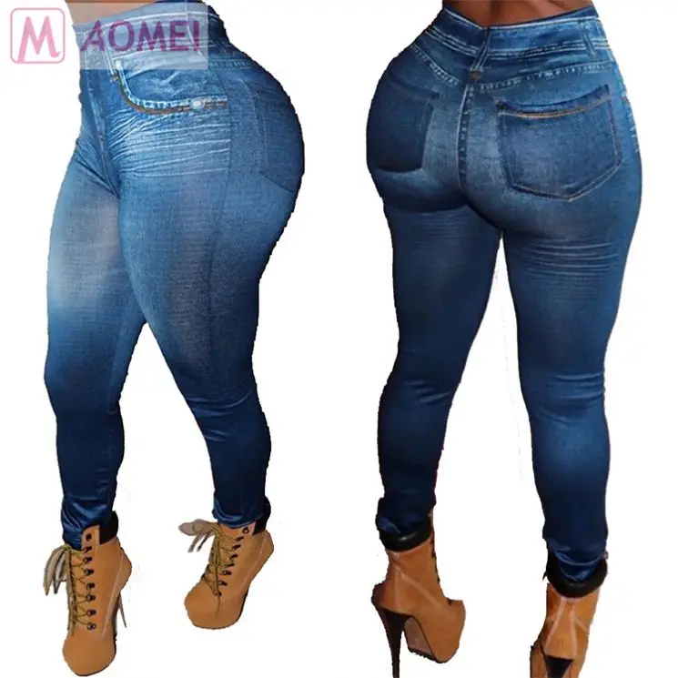 

L5015 new denim jeans pattern print casual pencil pants Women Fashion Clothing Pants Leggings