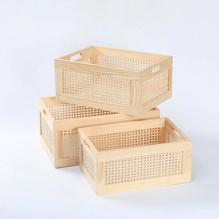 

KINGWILLOW new design set of 2 distressed decorative wood crates bamboo storage box wooden storage container, Customized