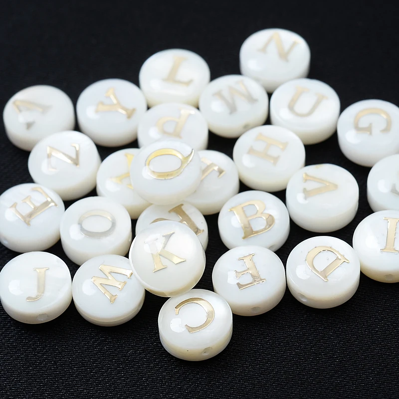 

Natural Shell Beads 8mm Round Vertical Horizontal Hole Letter Beads For Jewellery Making Diy Bracelet Necklace Alphabet bead