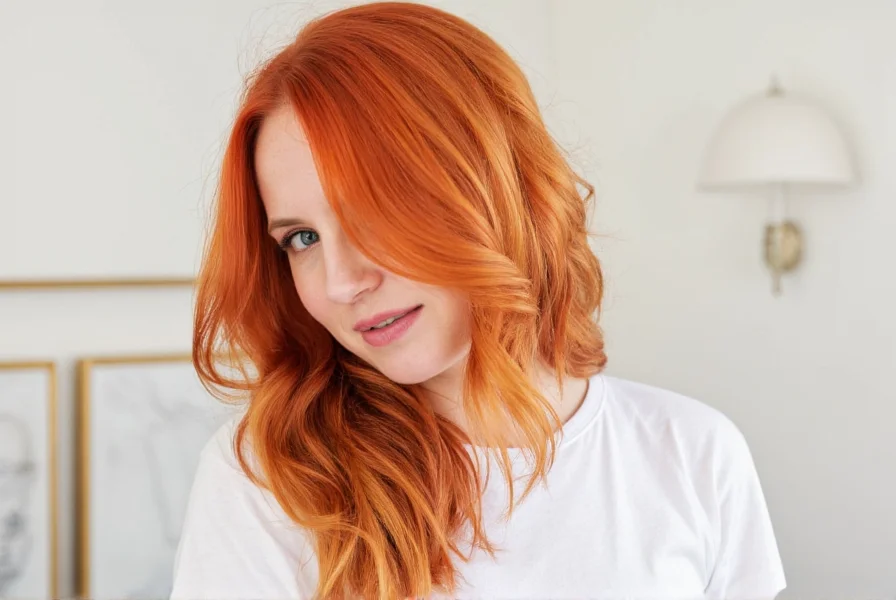 Mahogany ginger hair showing deep red undertones visible in sunlight