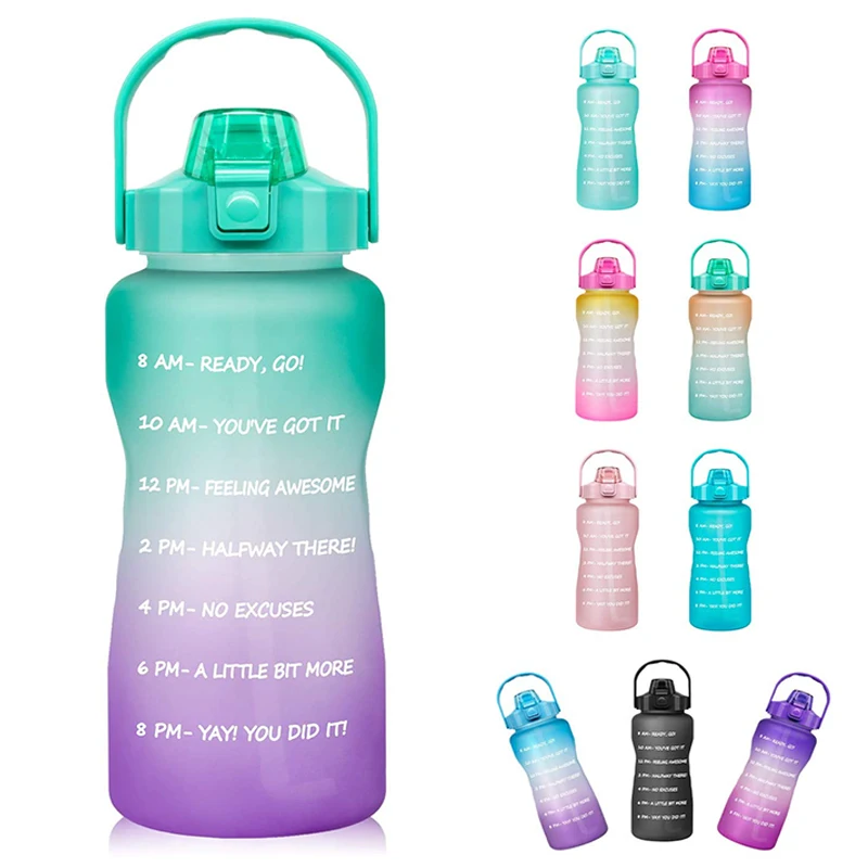 

Tritan BPA Free Water Jug 64oz Motivational Plastic Gallon Water Bottle With Time Marker Straw for Fitness Gym Sports, Customized