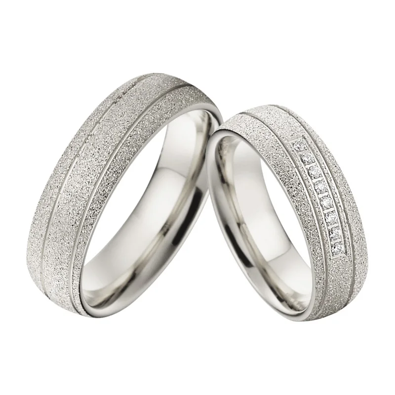 

Factory Custom wedding rings for men and women white gold silver color Shiny Emery stainless steel ring couples marriage gift, As the photo