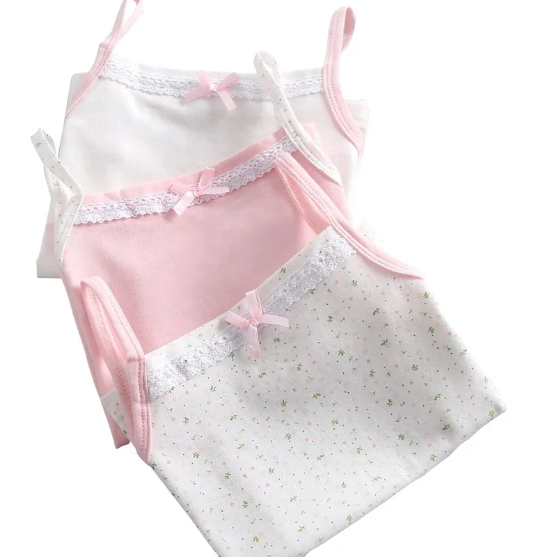 

Hot New Summer Baby Girls Cotton Vest With Lace and Bow for Kids Casual Halter Tops