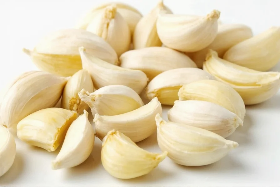 Garlic cloves next to teaspoon measurement showing conversion