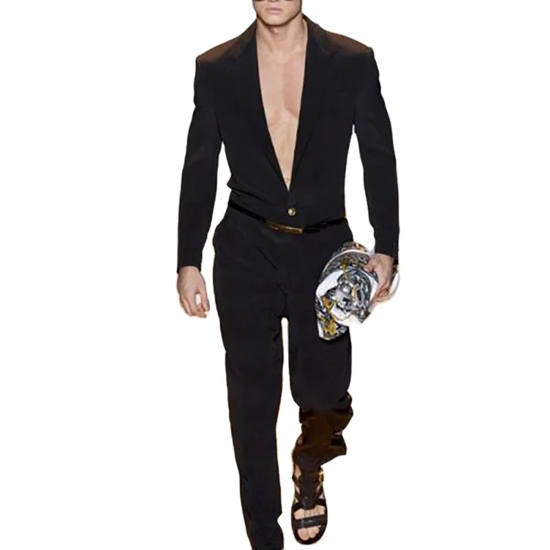 

Spring and Autumn new men's jumpsuit pure color slim fashion temperament commuter