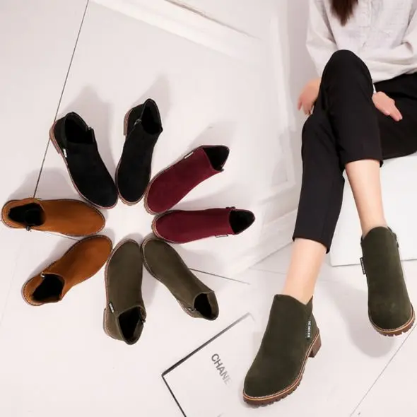 

New Style Women Autumn Winter BootsPreppy Style Boots Flat Low Tube Zipper Boots