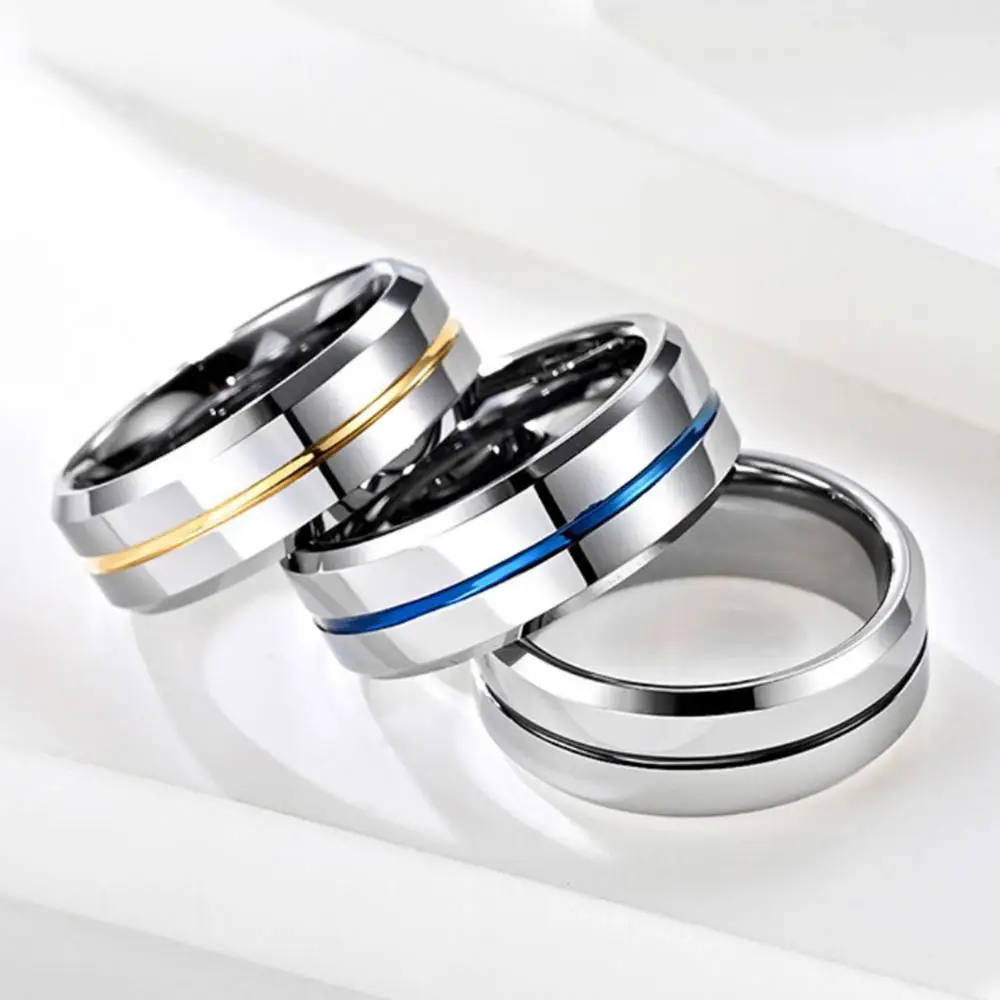 

Men's Fashion 8MM Tungsten Steel Black/Gold/Blue Groove Ring Rainbow Rings Wedding B Male Jewelry Gifts Men