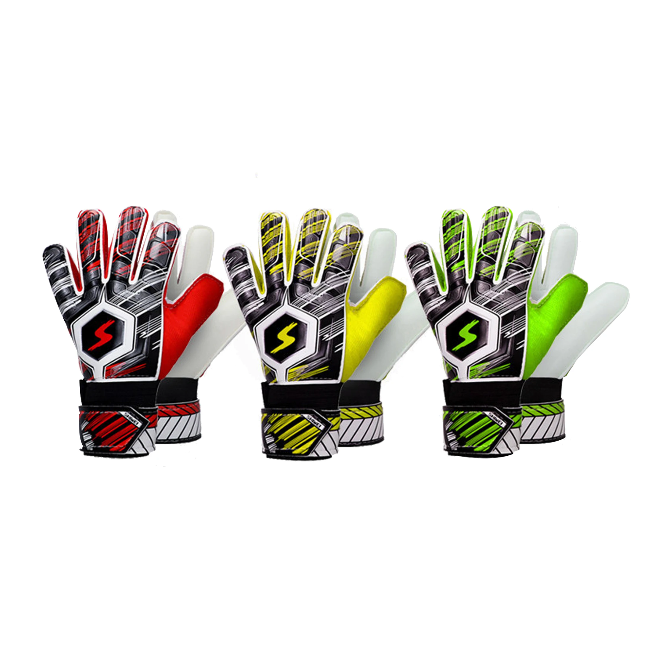 

2021 New Design Latex Football Goalkeeper Gloves For Kids, Red yellow green