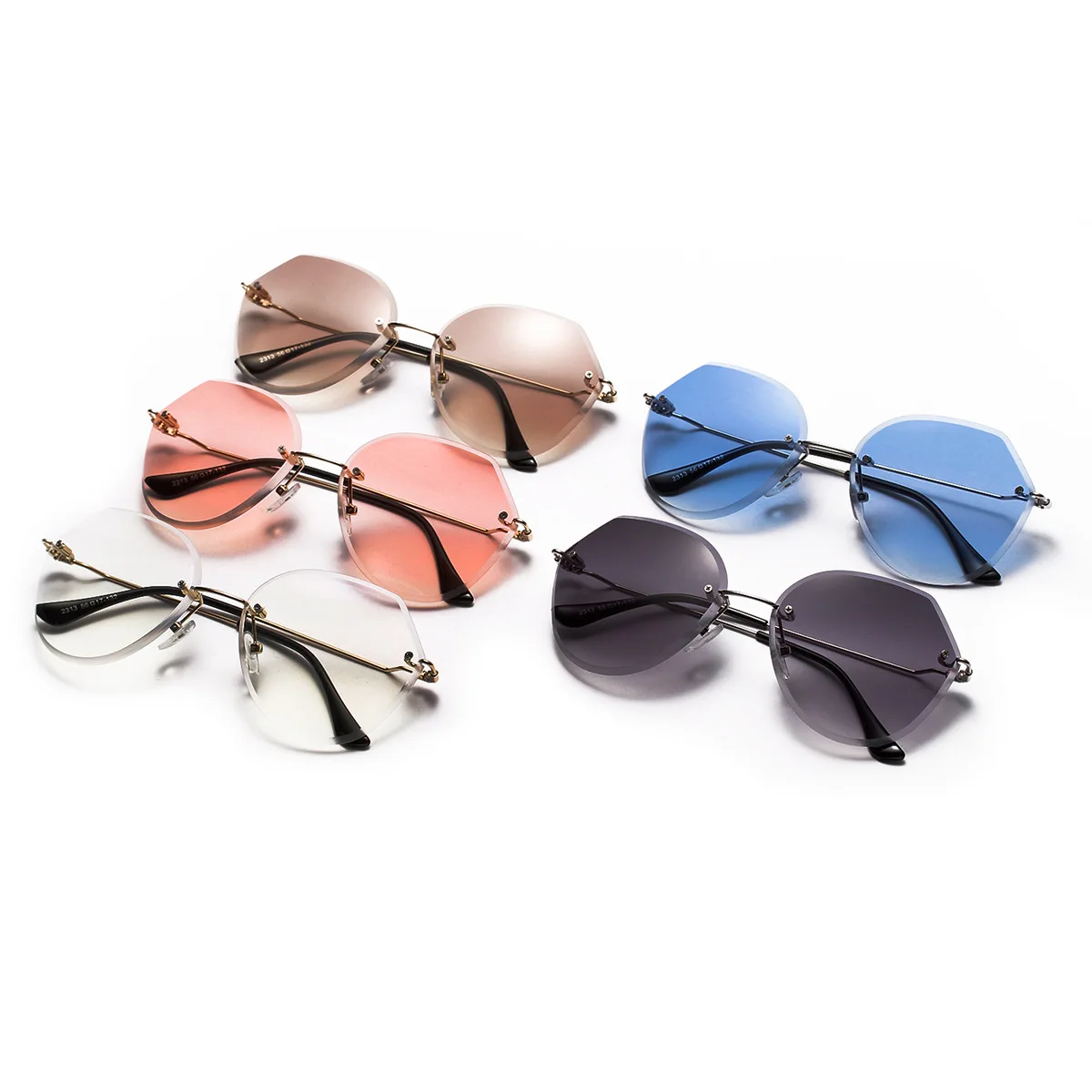 

Lbashade 2021 Fshion Retro Uv Protection Metal Frame Gold Frame Polygonal Rimless Crystal Clear Sunglasses For Women Trendy